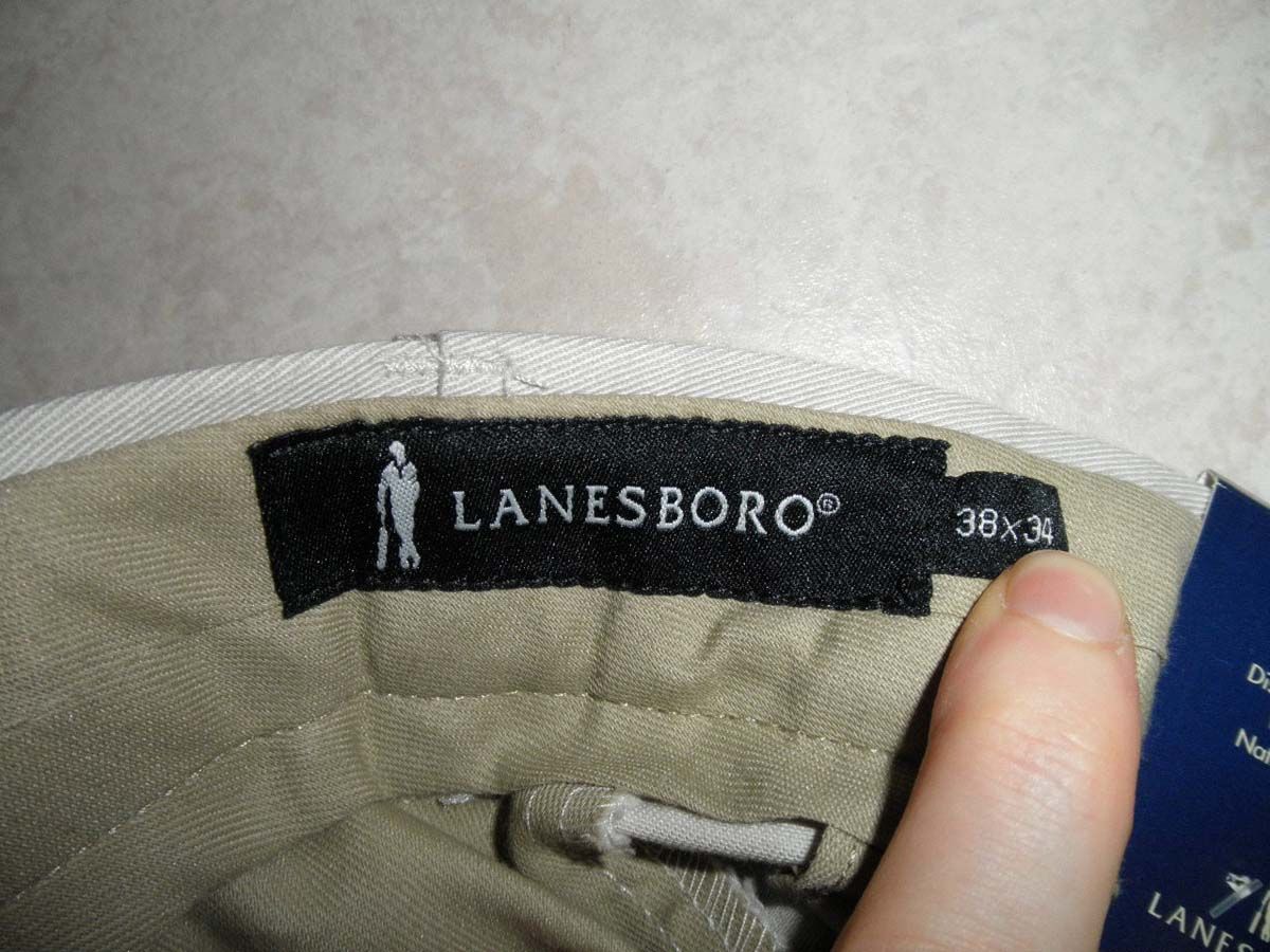 Lanesboro Mens Khaki Pants 38 x 34 Beige Pleated Front Chino Wrinkle