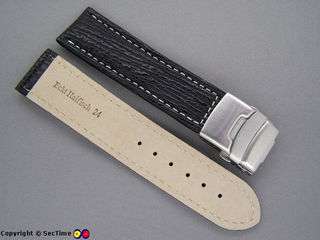 High Quality Leather Watch Strap Shark Skin Black 24mm