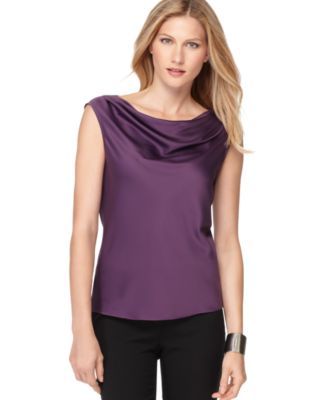 Anne Klein New Purple Charmeuse Drape Neck Sleeveless Blouse Top Shirt