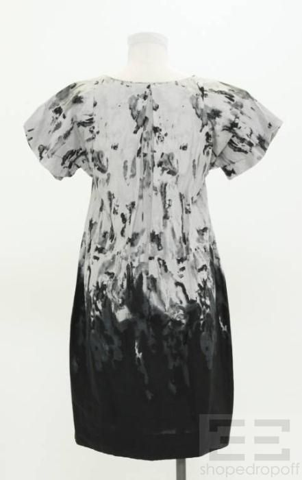 Marni Grey Black Ink Print Cotton Short Sleeve Dress