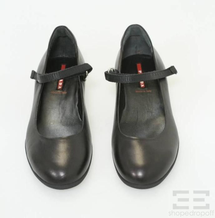 Sport Black Leather Round Toe Mary Jane Flats Size 38 5 New