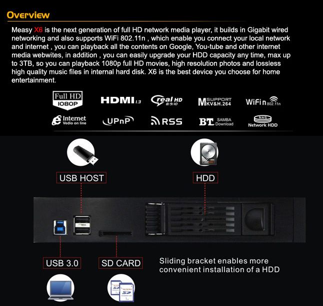 New Full HD Network Media Player MKV H 264 RM HDMI 1080p HDD Realtek