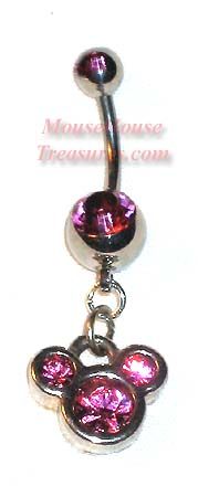 Disney Pink Stone Mickey Mouse Head Dangle Belly Ring