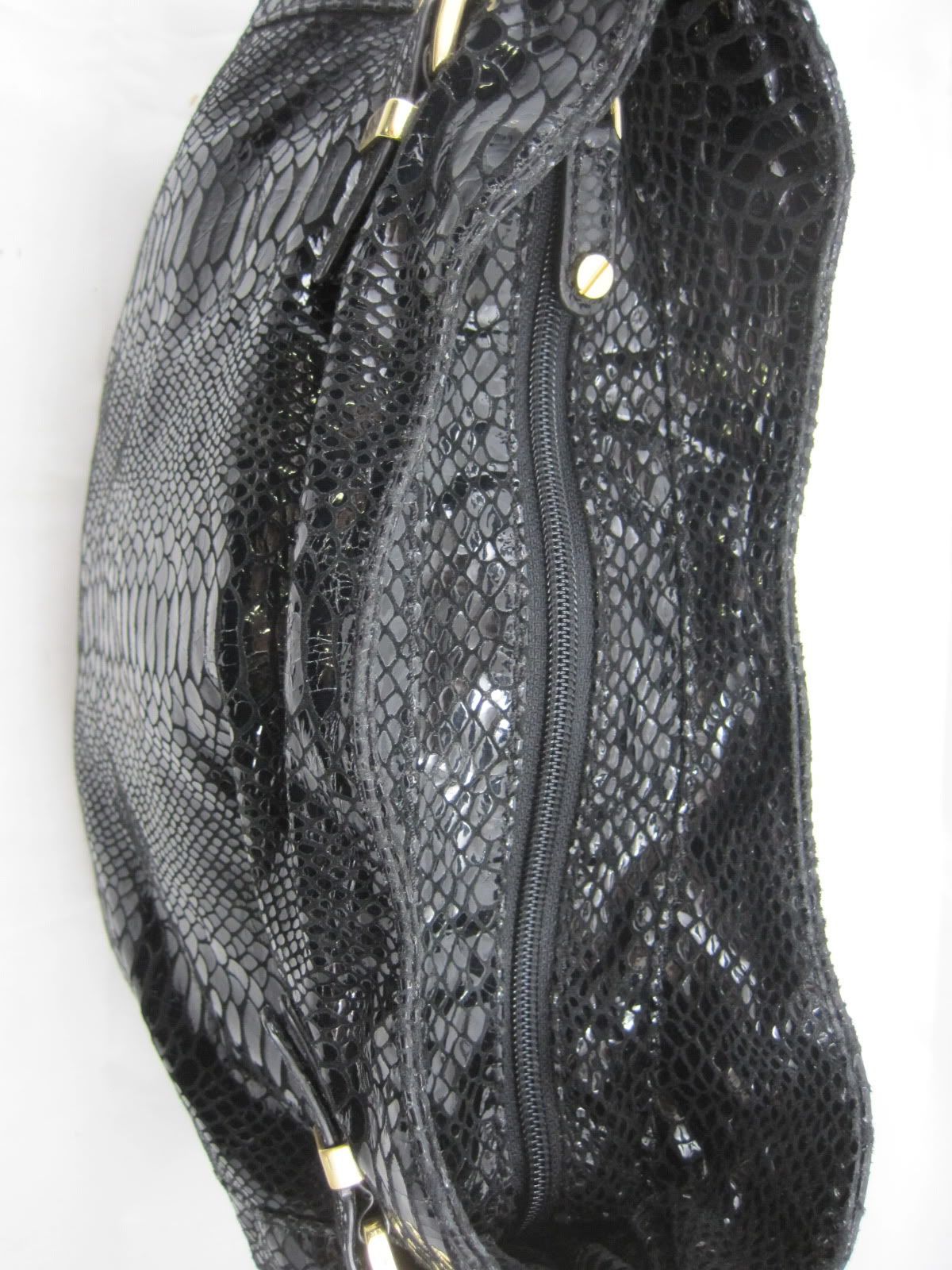 Michael Kors Kingston Patent Python Embossed Large Shoulder Bag Black