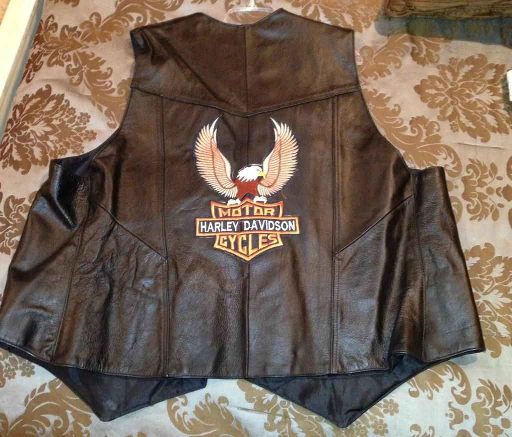 Black All Genuine Leather Mens Harley Davidson Motorcycle Vest Size