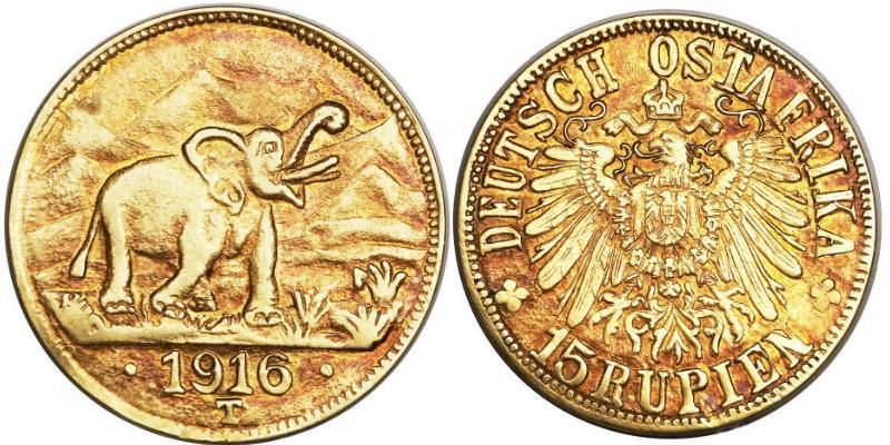 9264 J.728b DOA 15 Rupien 1916T Gold Selten