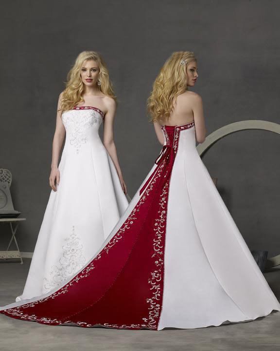 New* White+Red Wedding dress bridesmaids gown Stock Size 6 8 10 12