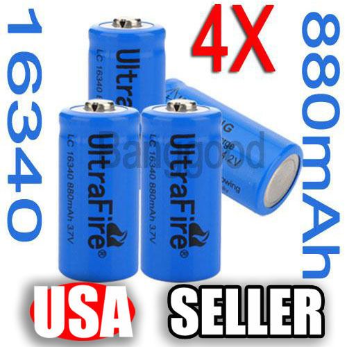 4x Ultrafire 16340 CR123A 880mAh 3 7V Rechargeable Li ion Battery