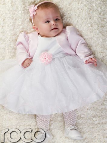 Baby Mädchen Kleid Weiß Rosa Jacke Bolero Hochzeit Brautjungfer