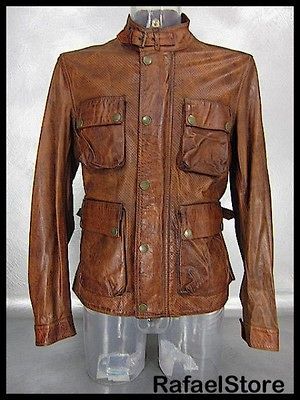 BELSTAFF Mens Jacket Leather L 713136 New Brad Vent Burnt Brown Gold